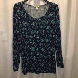 Old Navy Floral Peasant Top - Navy/Teal/Green Sz L